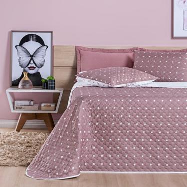 Imagem de Kit Cobre Leito Colcha Meggy Poá Solteiro Dupla Face Micropercal 200 Fios 2 Peças - Rosê