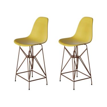 Imagem de Kit 2 Banquetas Bistrô Alta Eames Eiffel Amarela Base Ferro Cobre - Cor: Amarelo