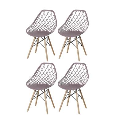 Imagem de Kit 4 Cadeiras Cloe Kaila Rivatti Polipropileno Camurça Base Madeira