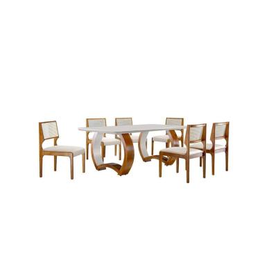 Imagem de Conjunto De Jantar Mesa Com 6 Cadeiras Bari Cinamomo/Imbuia/Off White