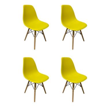 Imagem de Kit 4 Cadeiras Eames Polipropileno Base Madeira Flórida Fratini Amarelo