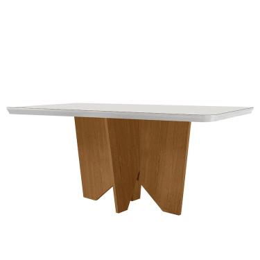 Imagem de Mesa de Jantar Evora Retangular Vidro 180cm Off White Imbuia com Canto Copo Estilo Moderno