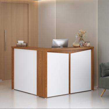 Imagem de Balcão Para Escritório Atendimento Recepção Em L Freijó Com Branco