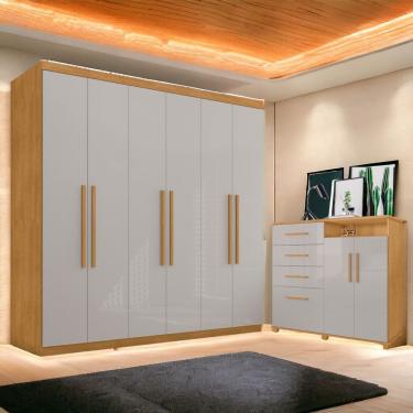 Imagem de Conjunto De Roupeiro E Cômoda Itaúnas Naturalle Off White