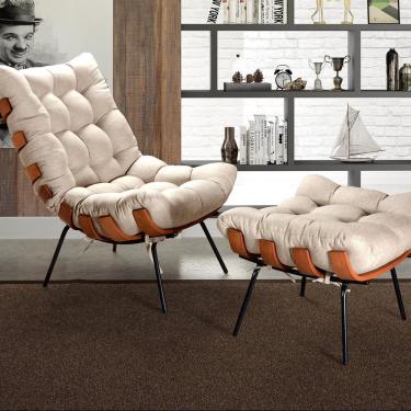 Imagem de Poltrona Costela Com Puff Base Fixa Para Sala, Quarto Bege