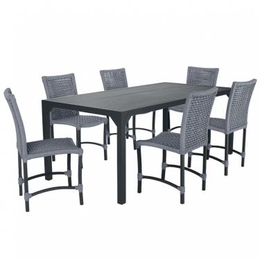 Imagem de 6 Cadeiras Corda Náutica E Mesa Tampo 2,00m Ripado Alumínio Prata