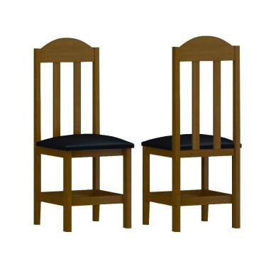Imagem de Kit Com 2 Cadeiras De Jantar Madeira Maciça Estofado Safira Imbuia Material Sintético Preto Nemargi