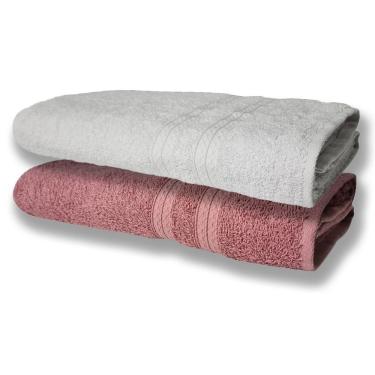 Imagem de 2 Toalhas Super Felpudas Grande E Grossa Algodão 80x150 Itália Soft Beka - Branco/rosê