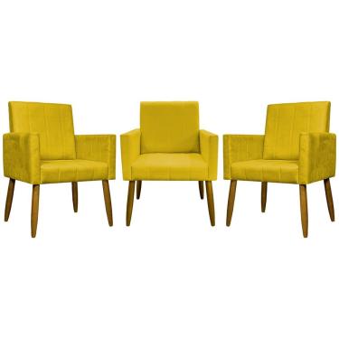 Imagem de Kit 3 Poltronas Decorativas Confortáveis Mari - Amarelo Suede