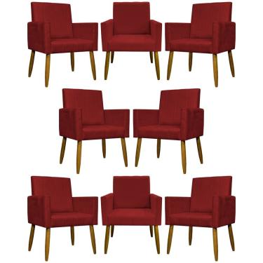 Imagem de Kit 8 Poltronas Decorativas Mari Pé Palito Castanho - Vermelho Suede