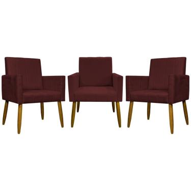Imagem de Kit 3 Poltronas Decorativas Confortáveis Mari - Bordô Suede