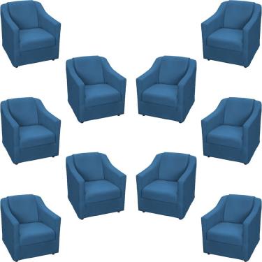 Imagem de Kit 10 Poltronas Decorativa Mila Pé De Plástico Cromado - Azul-marinho Suede