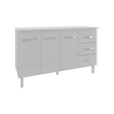 Imagem de Balcão Gabinete Armário Cozinha Carine Branco Com Tampo Tampão 140 Cm Mobília Decor Branco