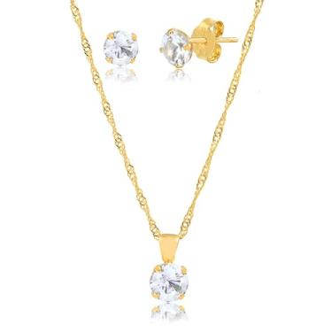 Imagem de Conjunto Brinco e Colar Ponto de Luz com Zircônia (45cm-5mm-1cm)