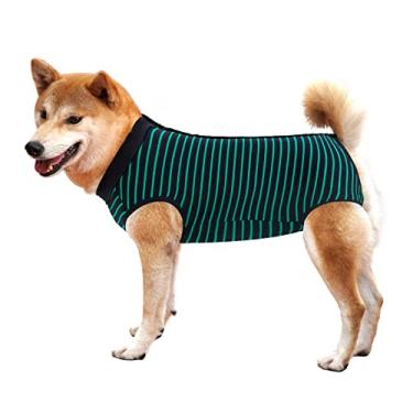 Imagem de Dotoner Traje de recuperação para cães ferimento abdominal filhote roupas cirúrgicas pós-operatório colete pós-operatório para animais de estimação pós-cirurgia uso substituto e-collar & cone (G, verde)