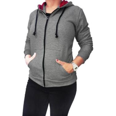 Imagem de Moletom Feminino Com Zíper Capuz Casaco Agasalho Para Frio - Comércio 