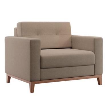 Imagem de Poltrona Living Pés e Base em Madeira Linho Cotton Bege - Mobly