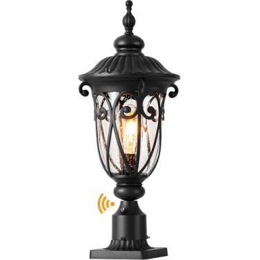 Imagem de VIANIS Poste De Luz Grande Para Áreas Externas 23,8", Preta Do Anoitecer Ao Amanhecer, Luzes Alumínio À Prova D'Água Estilo Retrô Com Vidro Bolha Entrada Garagem, Quintal, Jardim, 120 V Ca