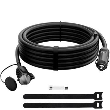 Imagem de Veeloon Cabo De Extensão Para Acendedor Cigarro Carro 12V/24V, 3 Metros, Adaptador Divisor Tomada, Fio 16Awg Com Fusível Reserva, Capa À Prova D'Água E Furo Pendurar, Inversor/Bomba Ar/Geladeira
