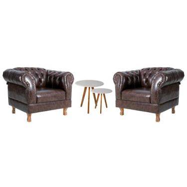 Imagem de Duas Poltronas Chesterfield Capitonê Duque Corano Marrom Decoração/ Re