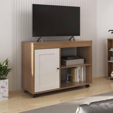 Imagem de Rack Para Até 35 Polegadas 91cm Com Rodízios 1 Porta Multimóveis Cr45327 Cinamomo/off White Cinamomo/off White