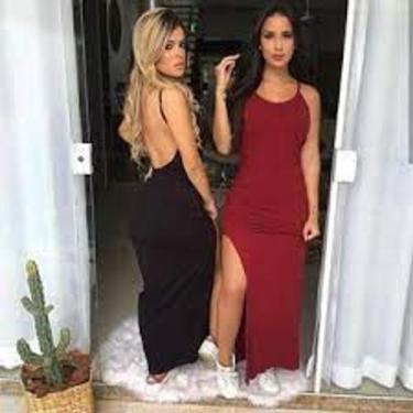 Imagem de Vestido feminino longo aberto nas costa alça regata malha canelada com