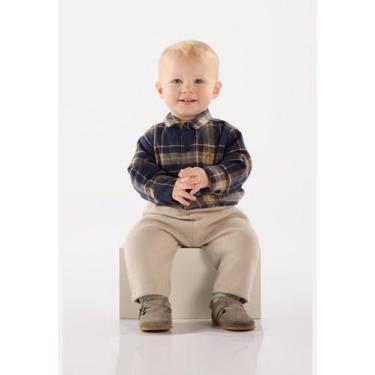 Imagem de Body Camisa para Bebê Menino em Flanela Xadrez Up Baby, Azul marinho, 