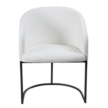 Imagem de Poltrona Estofada Com Base Fixa Em Aço Carbono Pintura Epóxi – Mavie Exclusiva Linho Aveludado Branco