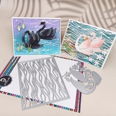 Imagem de Alinacutle 1 moldura ondulada com 1 peça de matriz de cisne corte de metal cortado para fazer cartões artesanais, álbuns, álbuns, festivais de papel, faça você mesmo, embalagem de presentes, arte