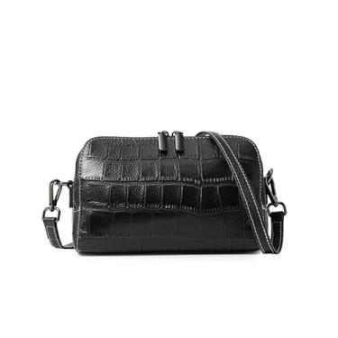 Imagem de AIDRANI Estampa de crocodilo de couro genuíno para mulheres, bolsa pequena de couro macio de verão, Preto