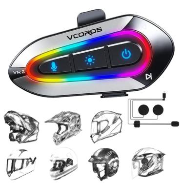 Imagem de VCOROS Fone de ouvido para capacete de motocicleta VR2 com luzes RGB de 16 cores, alto-falantes de capacete de longa duração, cancelamento de ruído duplo, assistente de voz AI, impermeável IPX6