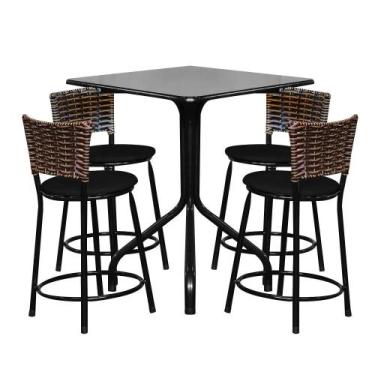 Imagem de Conjunto Mesa Quadrada 70cm Preta Com 4 Banquetas Junco Cappuccino - L