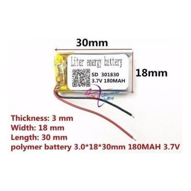 Imagem de Bateria  3,7v 180mah 3mm X 18mm X 30mm  301830 2 Fios - bgb
