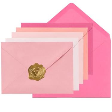 Imagem de Toperd 100 envelopes A6 com adesivos dourados 5 cores 4,75 x 16,5 polegadas para cartões de casamento, aniversário, chá de bebê, convites (5 rosa, 16 x 4 3/10.2 cm)