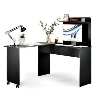 Imagem de Escrivaninha Em L 2 Em 1 Com Rodízios E Prateleira Preto