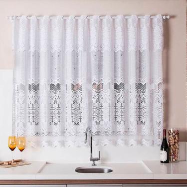 Imagem de Cortina Interlar De Renda Classica Para Cozinha Arabesco Com Bando 220mx120m Branco