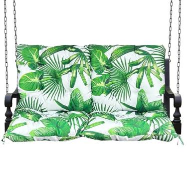 Imagem de Almofada de balanço para varanda com encosto – Impermeável 12,7 cm espessa, almofada externa para todos os climas para balanços de 2 a 3 lugares, tecido resistente de secagem rápida com bolso direito