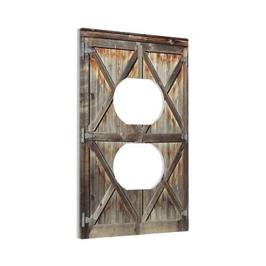 Imagem de Spshian Portas De Celeiro Madeira Marrom Rústicas E Desgastadas, 1 Tomada, Tampas Placa Decorativas, Tomada Elétrica Parede Duplex Simples, Tampa Interruptor Luz, Frontal Para Decoração Quarto Fazen