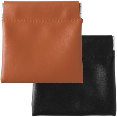 Imagem de BEIQIYA 2 bolsas de maquiagem pequenas, bolsas de cosméticos portáteis organossilicone, mini fecho de pressão, organizador de cosméticos para óculos de batom de moedas, preto e marrom