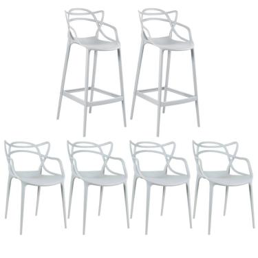 Imagem de Kit 4 Cadeiras + 2 Banquetas Altas Masters Allegra Cinza Claro
