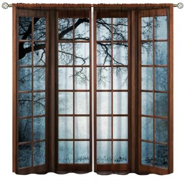 Imagem de Cortinas blackout com árvore florestal - Montanha nebulosa, floresta, natureza, paisagem, decoração, casa, quarto, sala de estar, escurecimento, varão, bolso, cortinas de janela 106,7 cm L x 114,3 cm