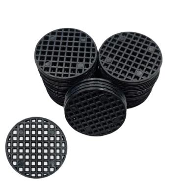 Imagem de HAHIYO 50 peças 1,8 polegadas/4,5 cm preto redondo PP plástico vaso de flores almofada de malha tapete de grade inferior Bonsai malha de drenagem furos vedação evita perda de solo vedação respirável