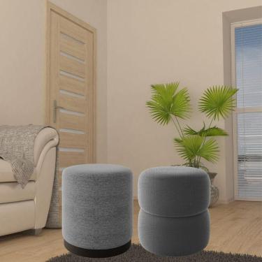 Imagem de Kit 2 Puff Decorativo Estofado Para Sala De Estar Zara Linho Cinza