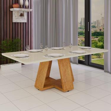 Imagem de Mesa de Jantar 6 Lugares Retangular com Vidro Temperado Pés em MDF Res