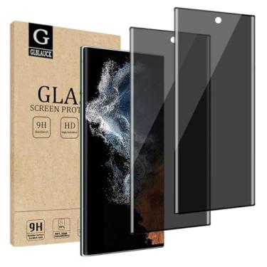 Imagem de GLBLAUCK [Pacote com 2] Protetor de tela de privacidade para Samsung Galaxy S23 Ultra, rigidez 9H, antiespião, 3D, curva, borda, protetor de tela de vidro temperado para Samsung Galaxy S23 Ultra de