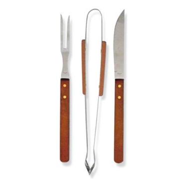 Imagem de Kit Churrasco Faca Pegador Pinça m Aço Inox Cabo Madeira Grande - Keho