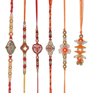 Imagem de Conjunto de 6 pulseiras de fio Rakhi para irmão para Bhai Bhabhi Bhaiya veera Raksha Bandhan Dora conjunto de pulseiras com pacote de cartão de presente Rakhi para irmão irmã indiano tradicional
