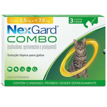 Imagem de Nexgard Combo 3Pipetas para Gatos Antipulgas Sarna Vermífugo 2,5 7,5kg