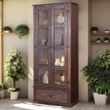 Imagem de Cristaleira 2 Portas Vidro Madeira Maciça Retrô Imbuia D106 Shop Jm
