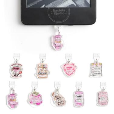 Imagem de Kaciola Pacote com 9 pingentes para Kindle, plugue de poeira rosa Bookish tipo C para leitor eletrônico de papel branco 11º, acessórios de plugue de poeira para mulheres, compatível com portas de